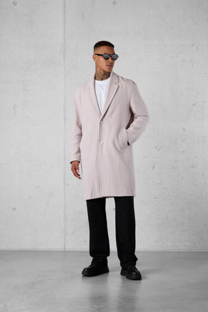 TAUPE HERRINGBONE OVERSIZED COAT