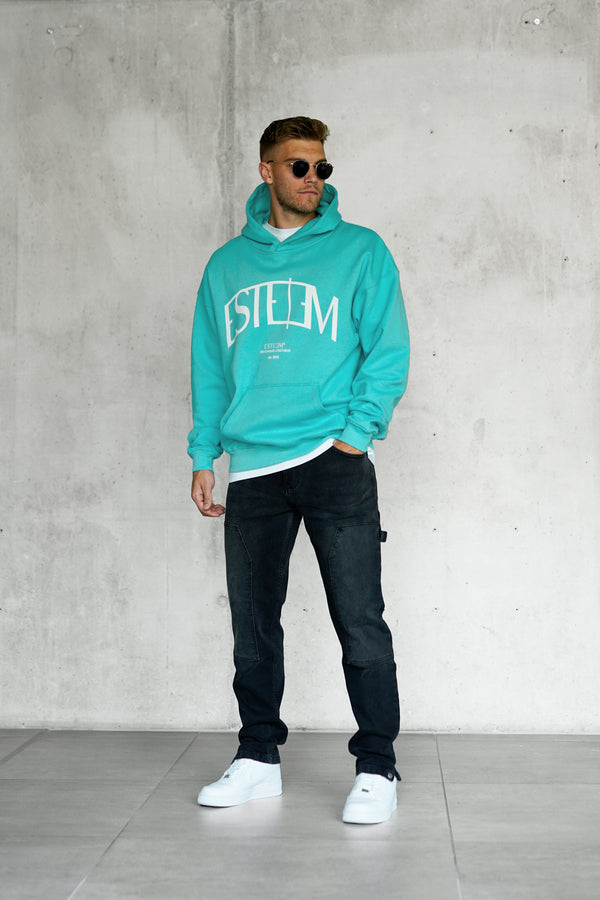 TURQUOISE CURVE OVERSIZED HOODIE