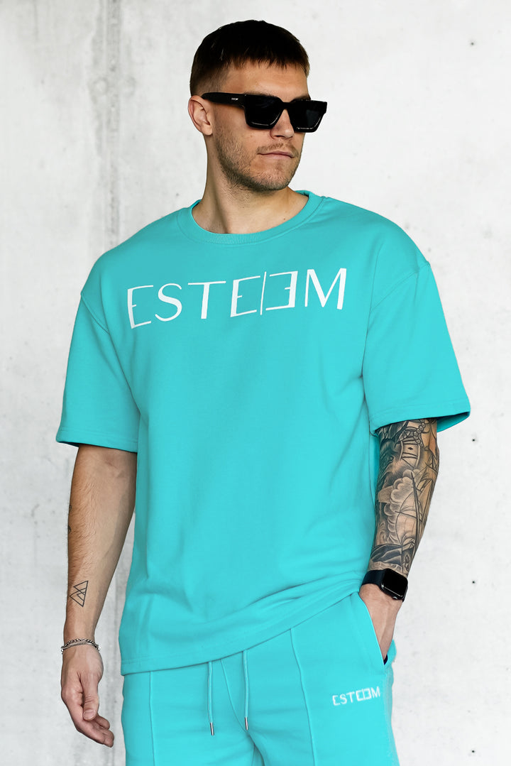TURQUOISE LETTERING OVERSIZED SWEATTEE