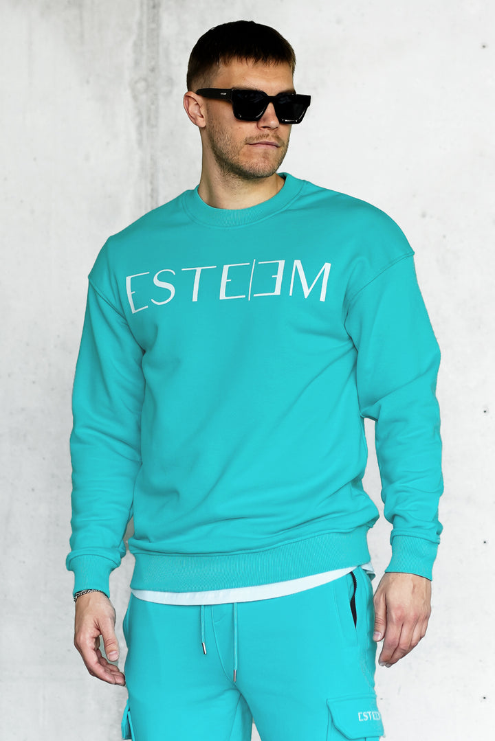 TURQUOISE LETTERING SWEATER