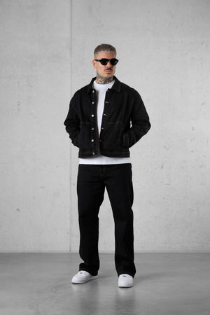 WASHED BLACK CONTRAST JEANS JACKET