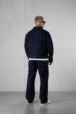 WASHED DARKBLUE CONTRAST JEANS JACKET