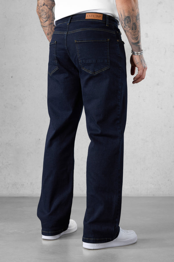 WASHED DARKBLUE CONTRAST LOOSE JEANS