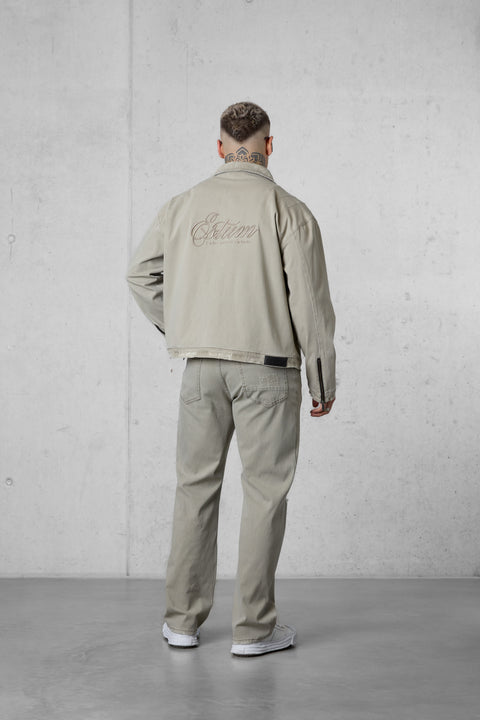 WASHED OLIVE DESTROYED STRAIGHT JEANS