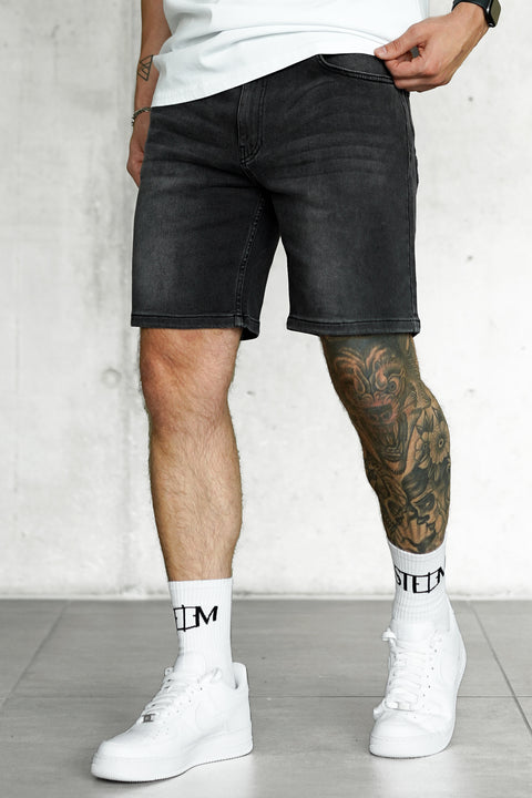 WASHED BLACK BASIC JEANSSHORTS