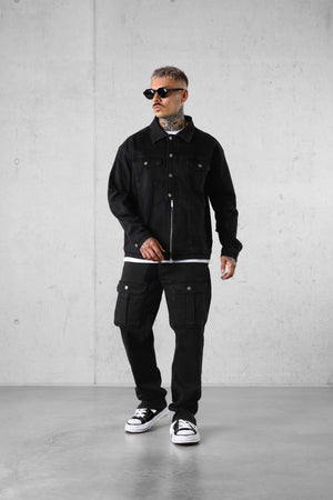 WASHED BLACK CARGO JEANS 2.0