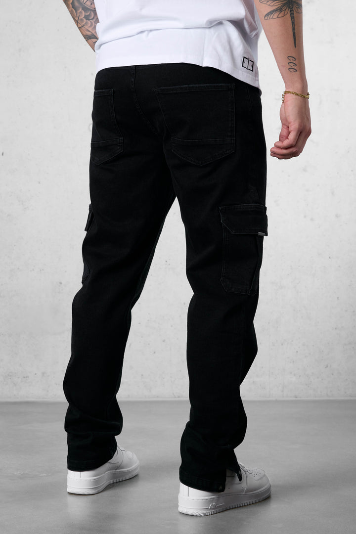 WASHED BLACK CARGO JEANS