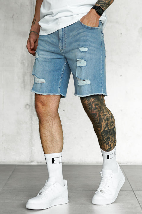 WASHED BLUE DESTROYED JEANSSHORTS 3.0