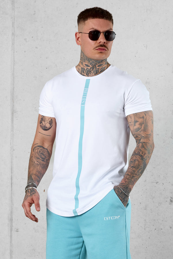 WHITE AQUA STRIPE TEE