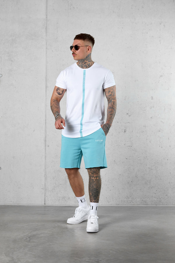 WHITE AQUA STRIPE TEE