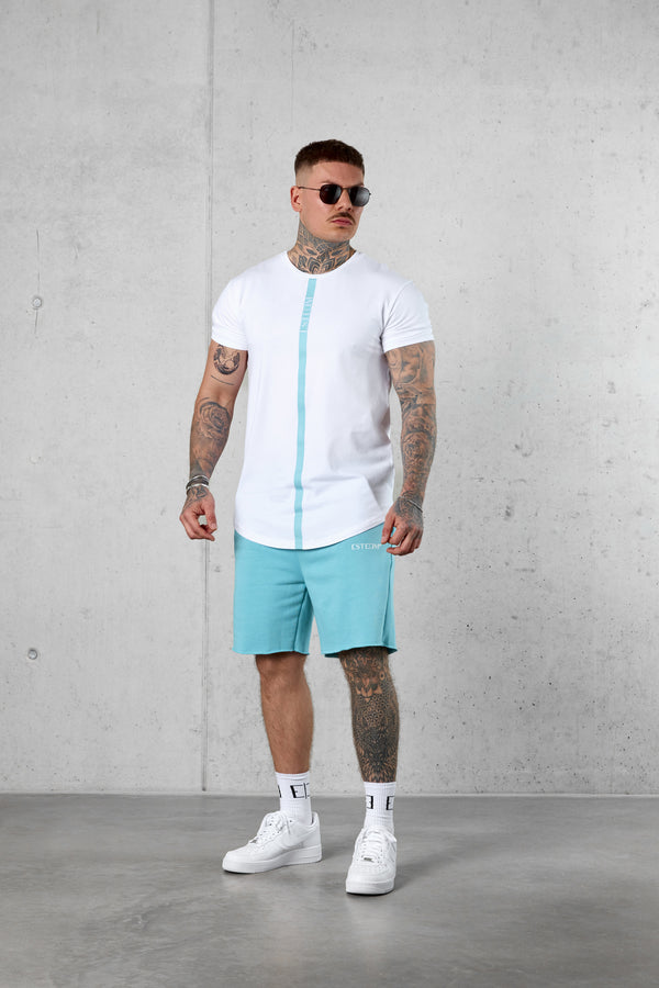 WHITE AQUA STRIPE TEE