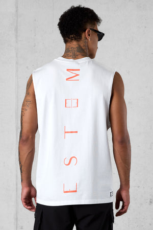 WHITE BURNTCORAL VERTICAL OVERSIZED TANK TEE