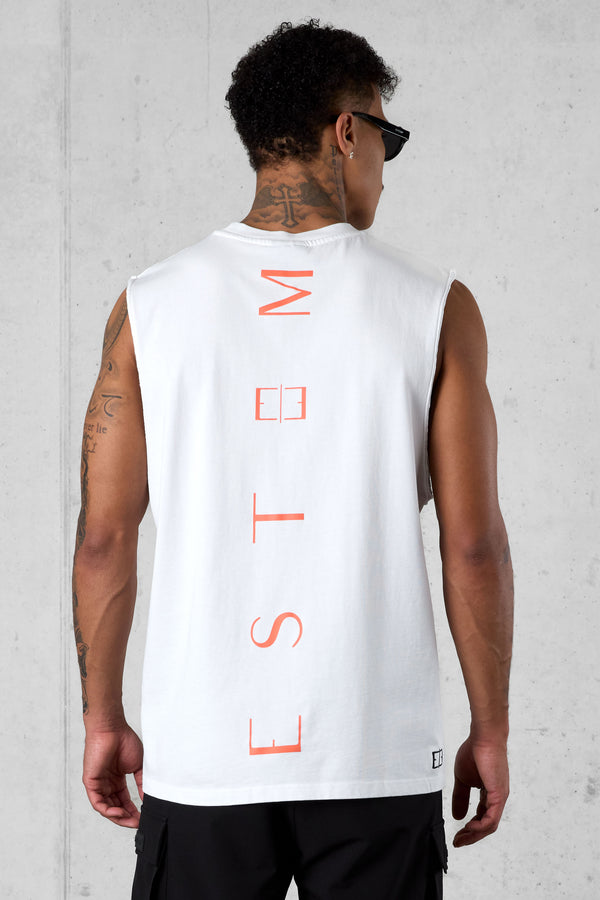WHITE BURNTCORAL VERTICAL OVERSIZED TANK TEE