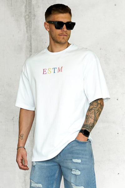 WHITE COLORED ESTM OVERSIZED TEE