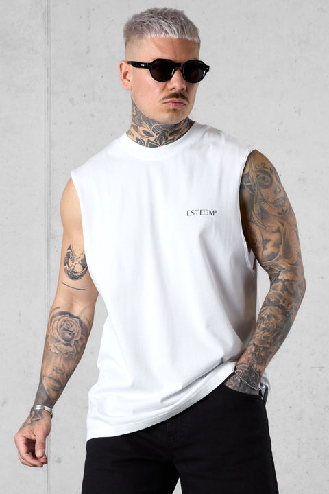 WHITE DISCREET OVERSIZED TANK TEE