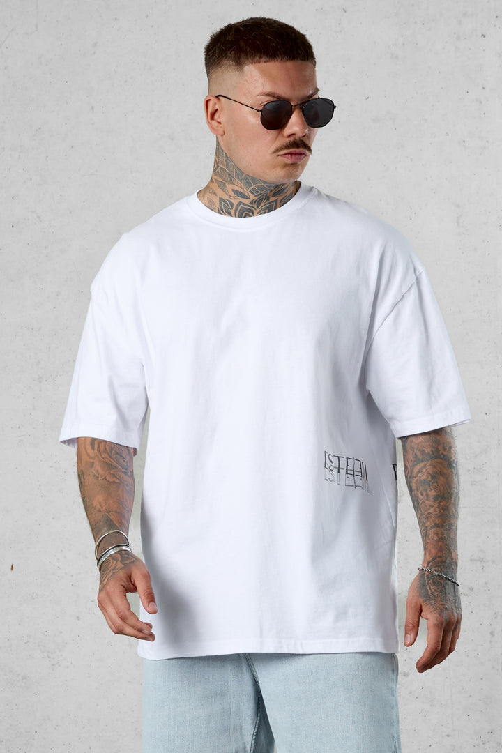 WHITE DOUBLE LETTERING OVERSIZED TEE