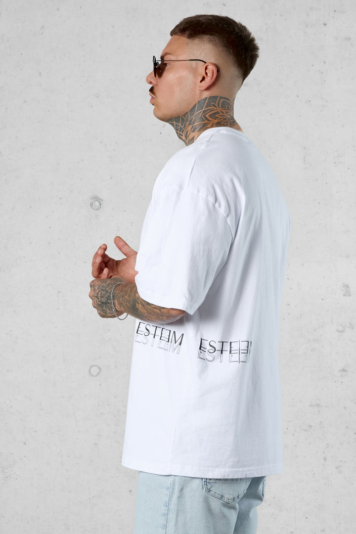 WHITE DOUBLE LETTERING OVERSIZED TEE