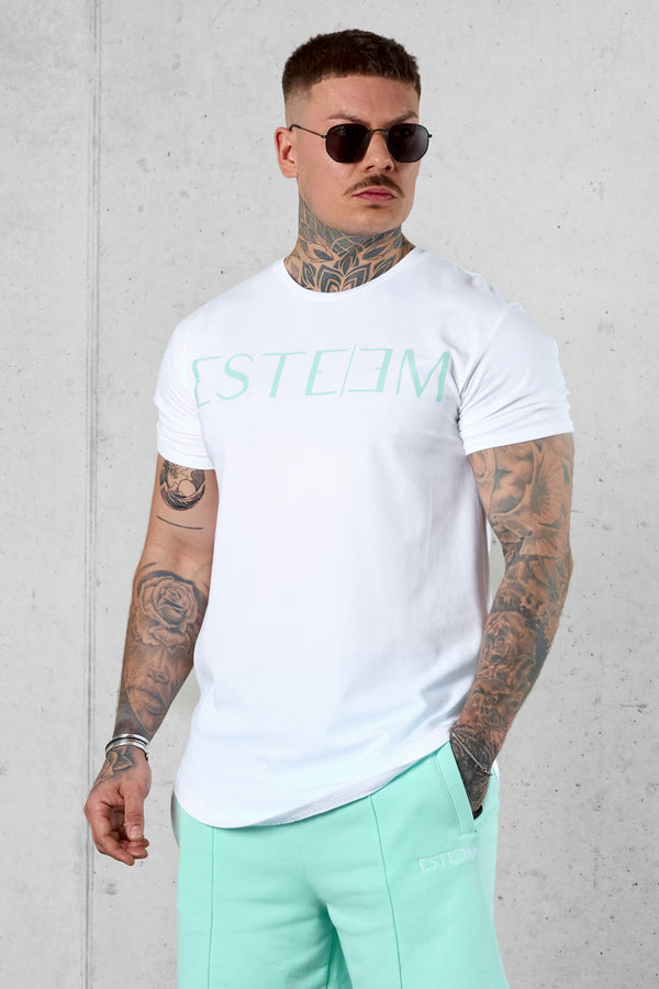 WHITE ICEGREEN LETTERING TEE