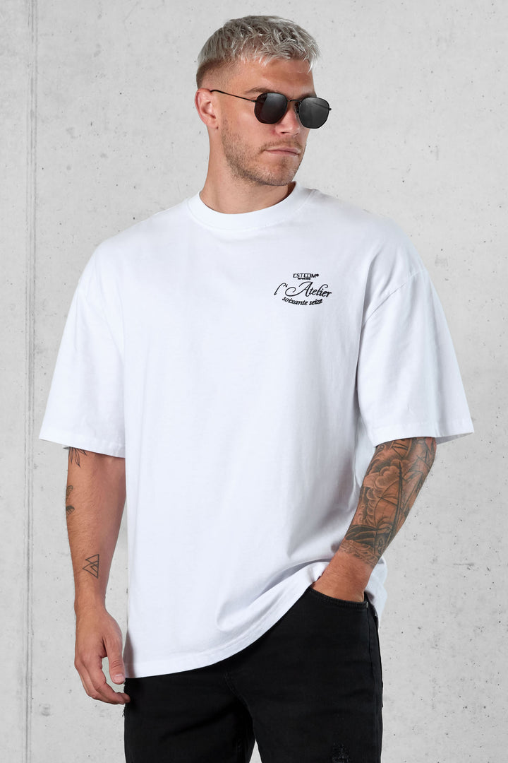 WHITE L'ATELIER 76 OVERSIZED TEE