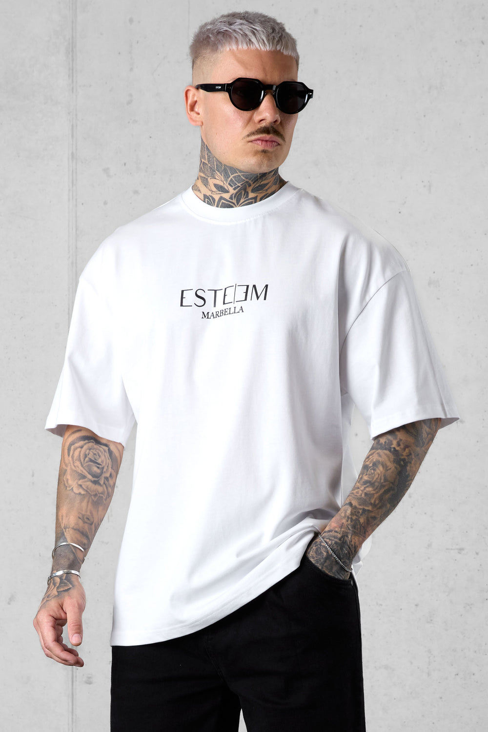 WHITE MARBELLA LOGO OVERSIZED TEE