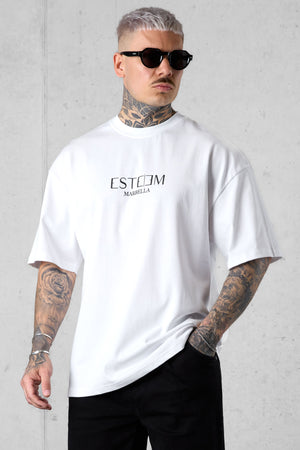 WHITE MARBELLA LOGO OVERSIZED TEE