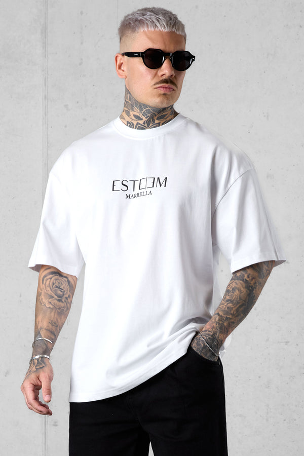 WHITE MARBELLA LOGO OVERSIZED TEE
