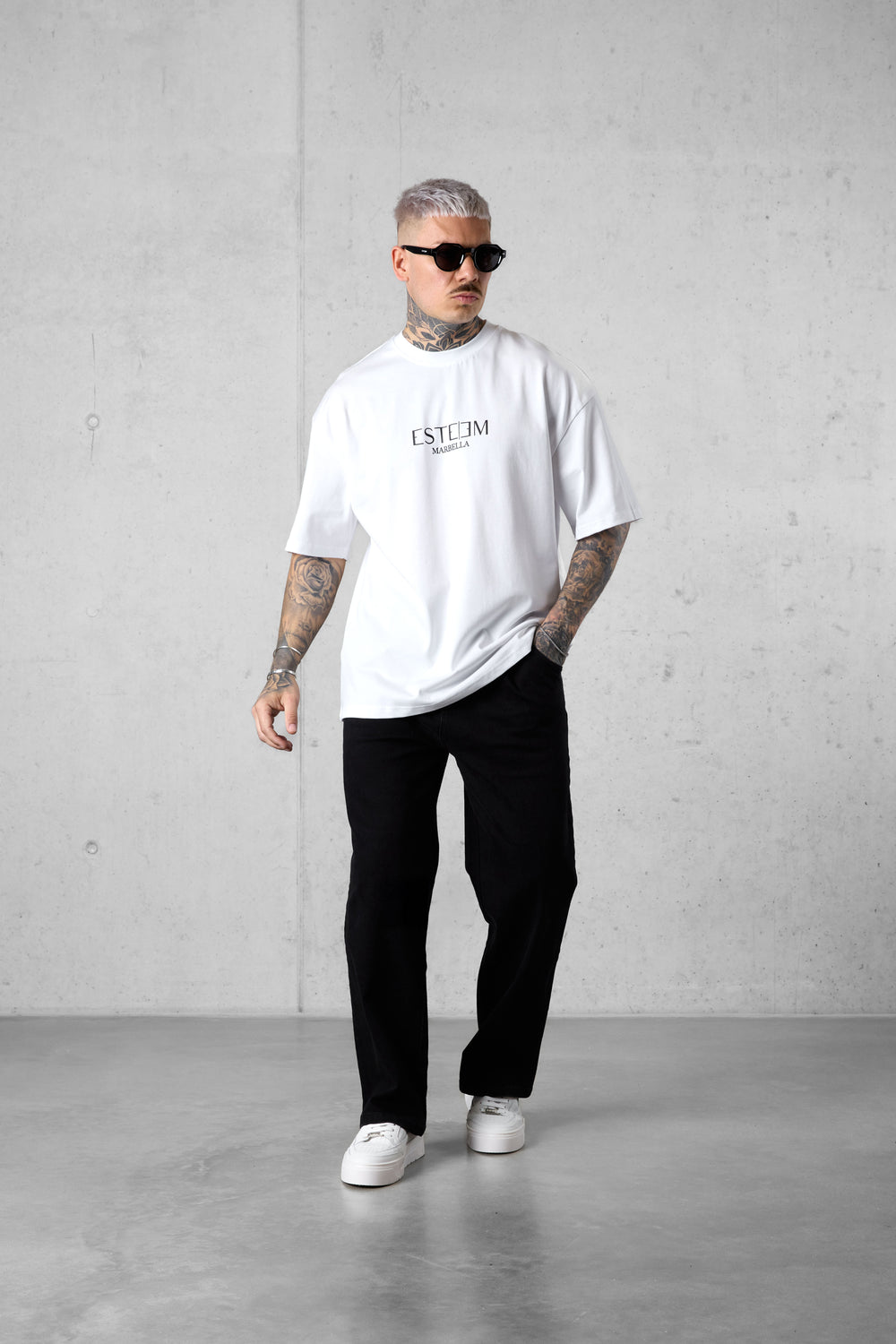WHITE MARBELLA LOGO OVERSIZED TEE