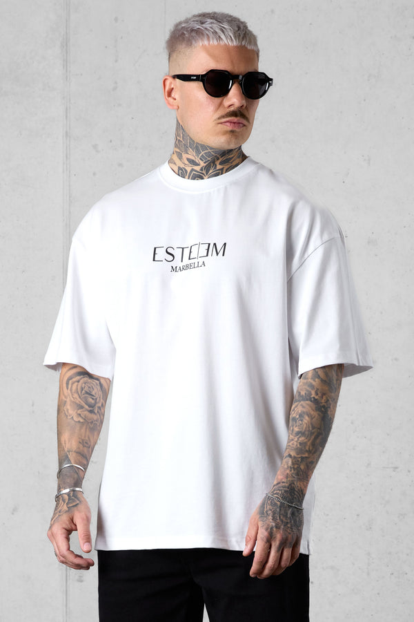 WHITE MARBELLA LOGO OVERSIZED TEE