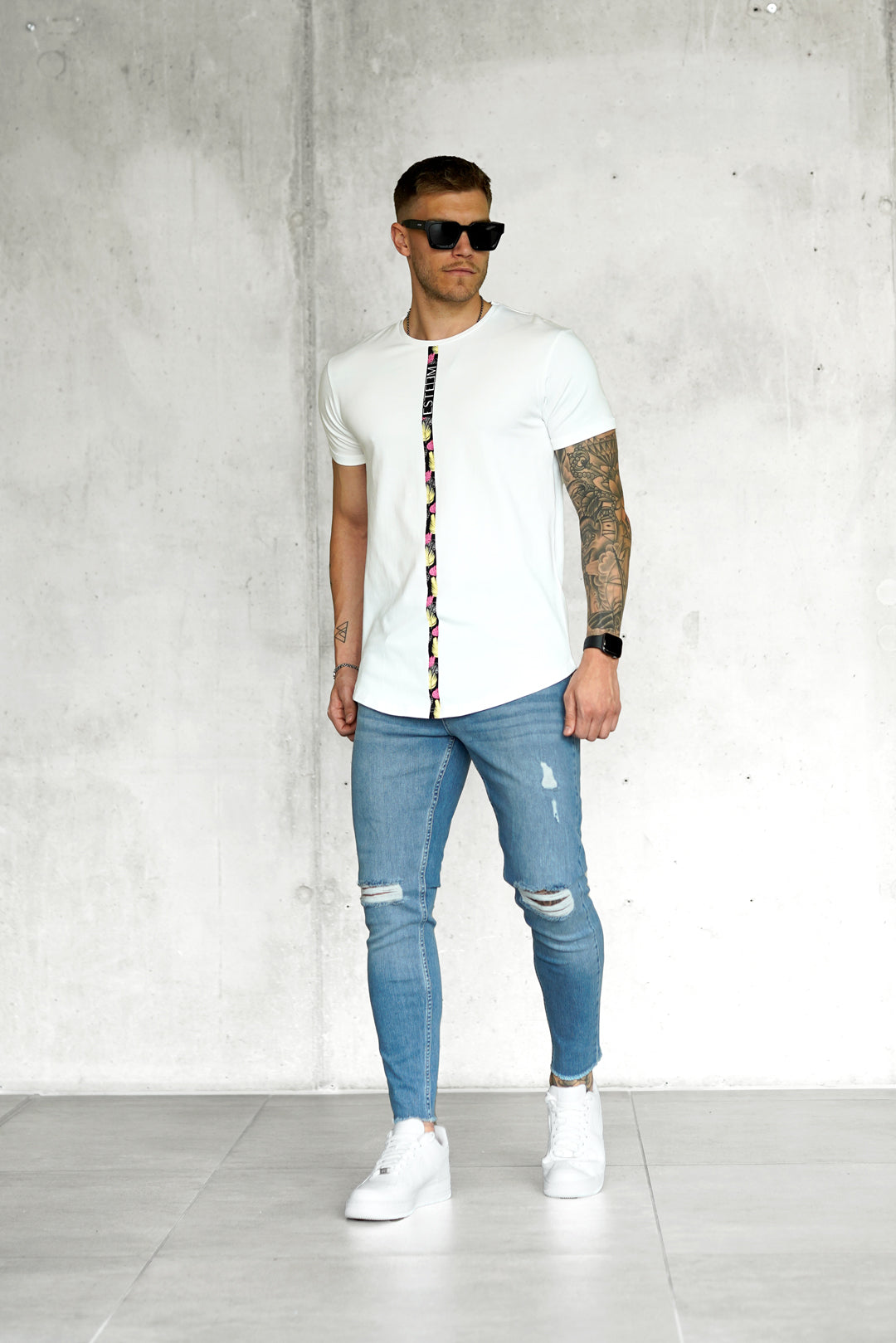 WHITE PALM STRIPE TEE 2.0