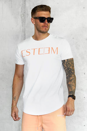 WHITE PEACH LETTERING TEE