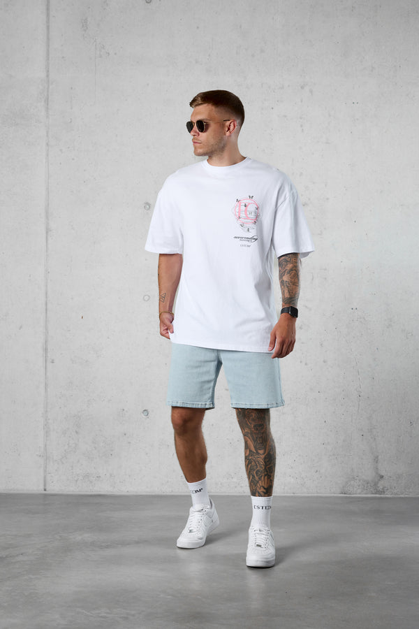 WHITE SPIRAL BUTTERFLY LOGO OVERSIZED TEE