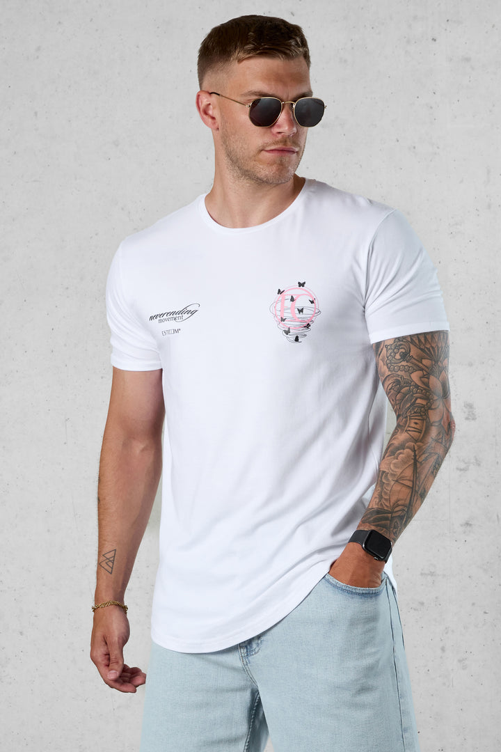 WHITE SPIRAL BUTTERFLY LOGO TEE
