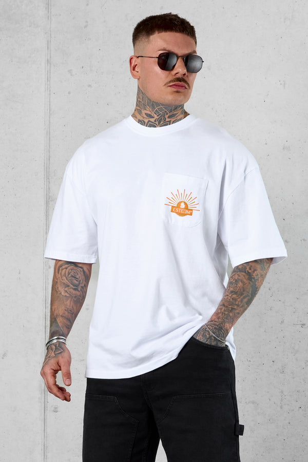 WHITE SUNSET POCKET OVERSIZED TEE