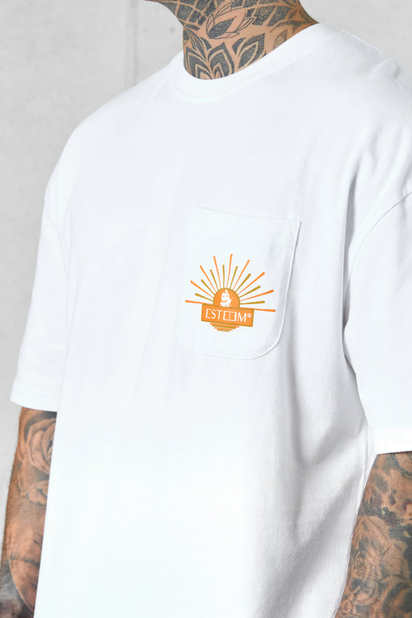 WHITE SUNSET POCKET OVERSIZED TEE