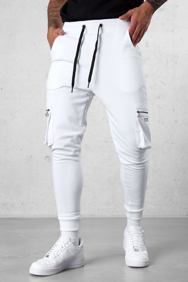 WHITE CARGO SWEATPANTS