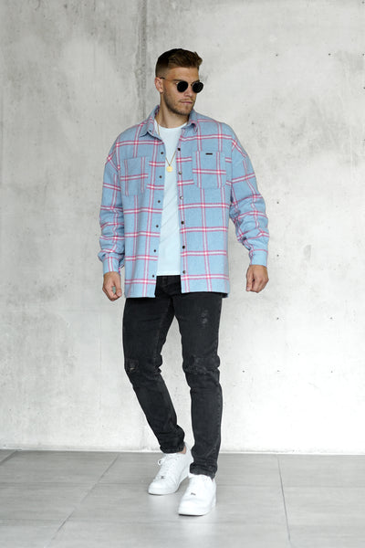 BLUE/MAGENTA OVERSIZED FLANNEL SHIRT