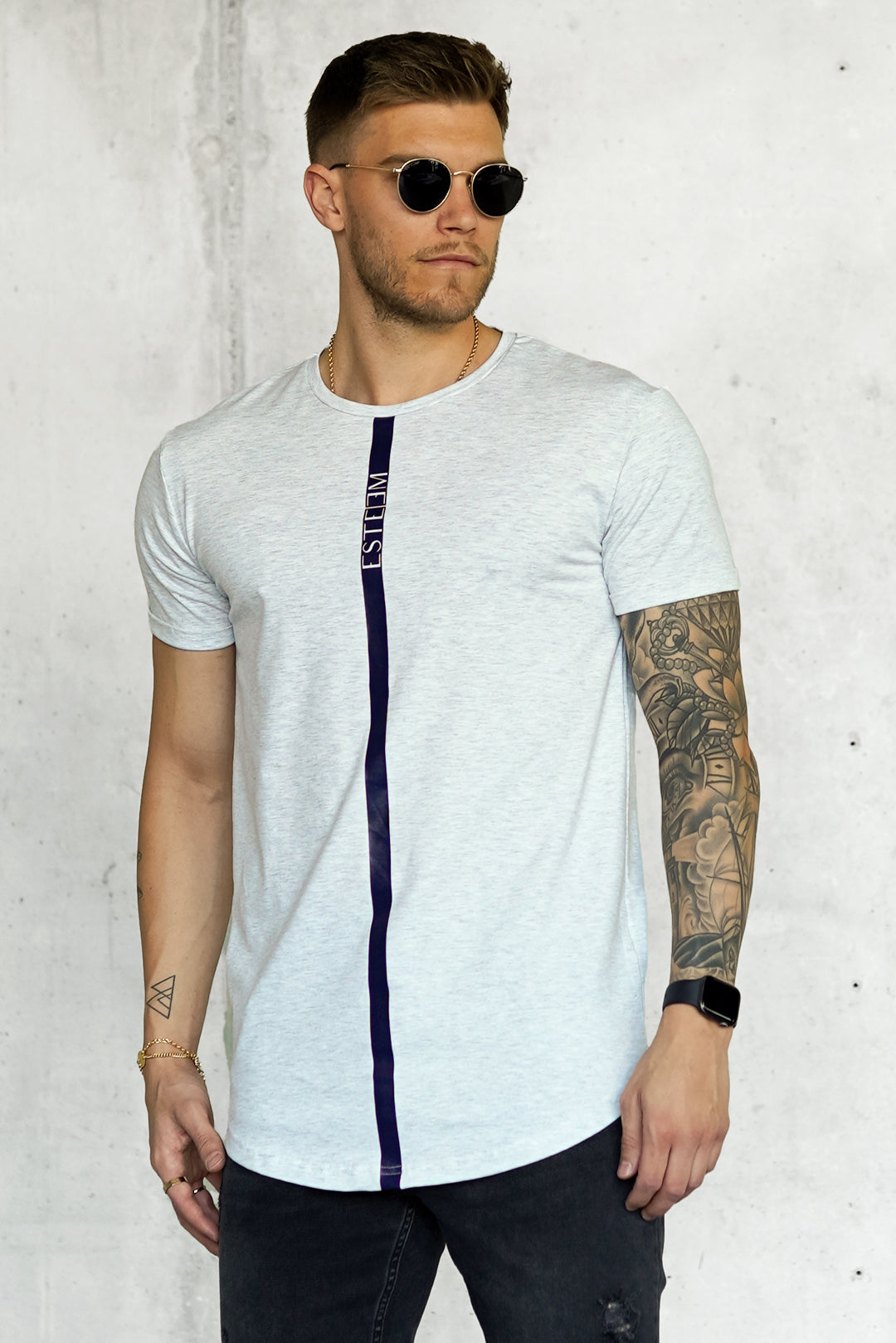 GREY MELANGE STRIPE TEE