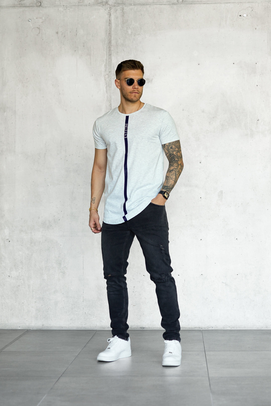 GREY MELANGE STRIPE TEE