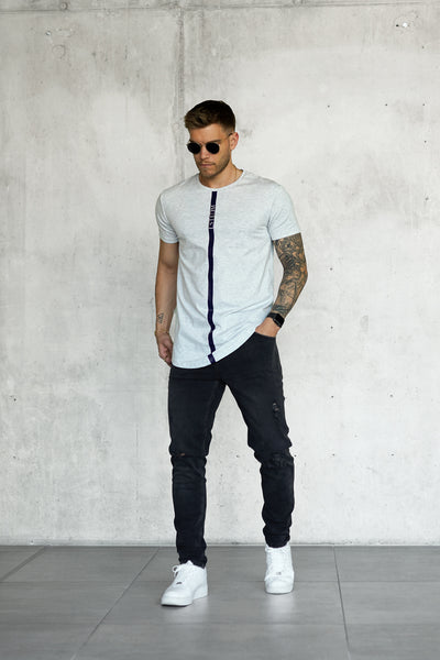 GREY MELANGE STRIPE TEE