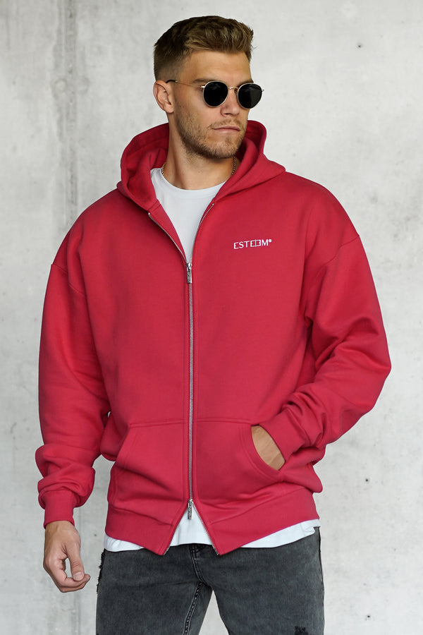 RED DISCREET OVERSIZED ZIP HOODIE