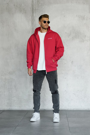 RED DISCREET OVERSIZED ZIP HOODIE