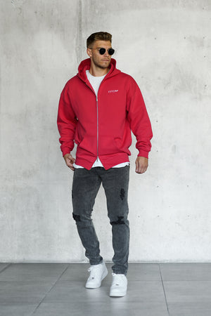 RED DISCREET OVERSIZED ZIP HOODIE