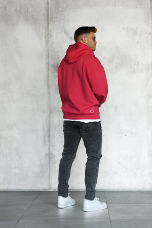 RED DISCREET OVERSIZED ZIP HOODIE