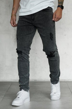 WASHED GREY DESTROYED STRAIGHT JEANS