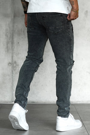 WASHED GREY DESTROYED STRAIGHT JEANS