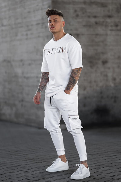 WHITE CARGO SWEATPANTS